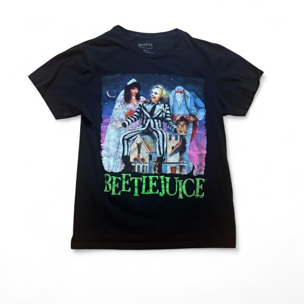 Beetlejuice Movie Graphic T-Shirt Black Mens Size S Vintage Style Horror Tee